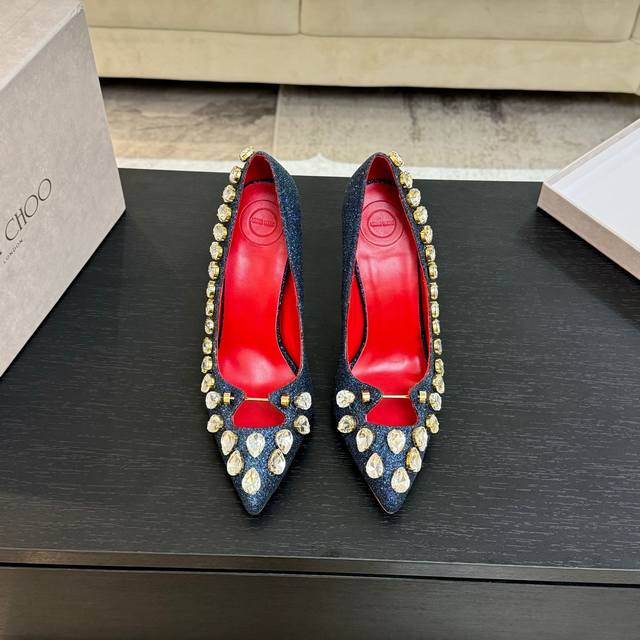 The popular Abing Wang rhinestone high heels add sparkling crystal embellishment