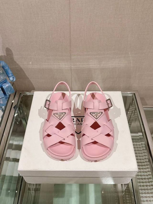 Prada Prada Spring/Summer New Rubber Cross Flat Sandals Sporty Fisherman Sandals