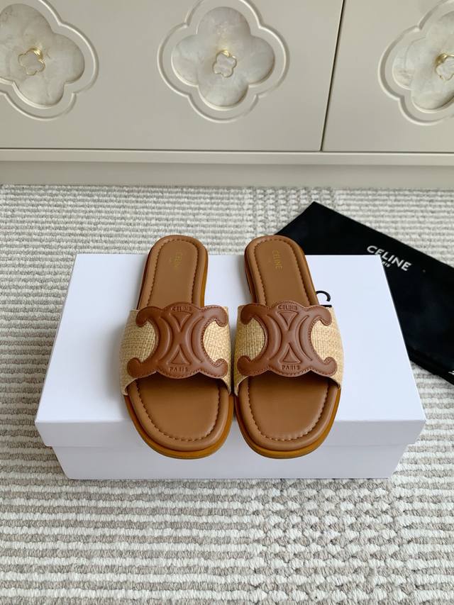 Celine 2025 New Arc de Triomphe Retro Braided Flat Slippers This season's Celine