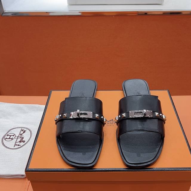 Hermes... Flat slippers 2025 new products + hot-selling series Genuine leather o