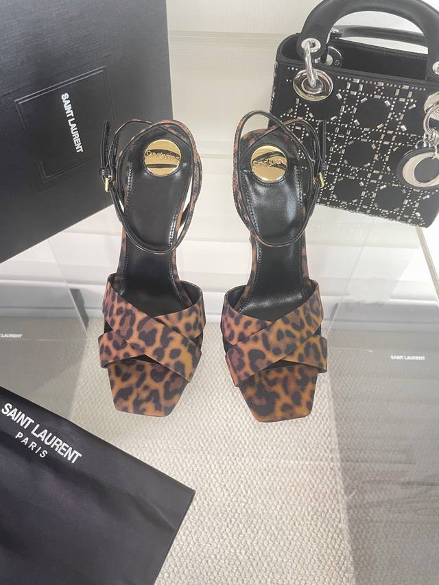 Saint Laurent 2025 Spring/Summer Lucienne Cross Square Toe Wedge Heel Sandals Ys