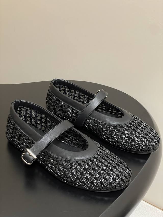 The Row 25Ss early spring new Tr hollow woven one-strap flat Mary Jane shoes hol