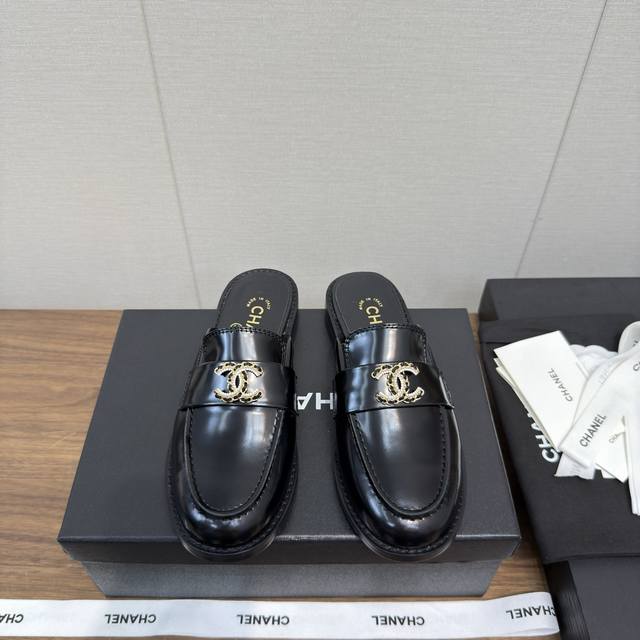 A 25A New diamond-patterned loafers, flat-heeled slippers, closed-toe half-slipp