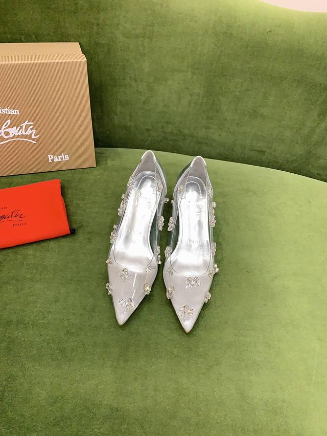 Factory price P Christian Loubouti* New crystal transparent red bottom high heel