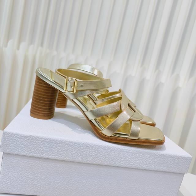Dior's new jelly-colored hollow layered cross-strap cylindrical high-heeled sand