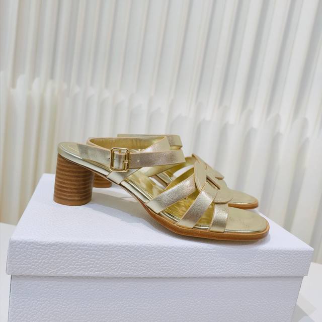 Dior's new jelly-colored hollow layered cross-strap cylindrical high-heeled sand