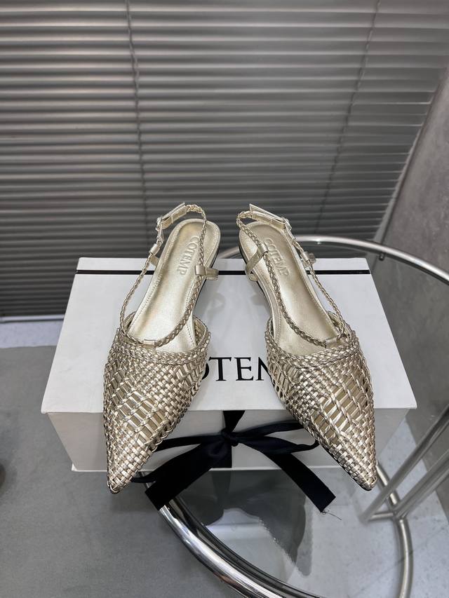 Cotemp new exclusive retro woven pointed high heels Original purchase 1:1 to cre