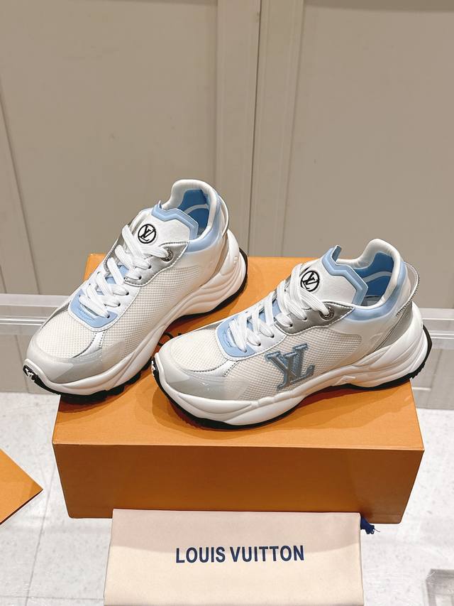 Louis Vuitton L's popular Run 55 couple's sneakers with mesh floral four-leaf cl
