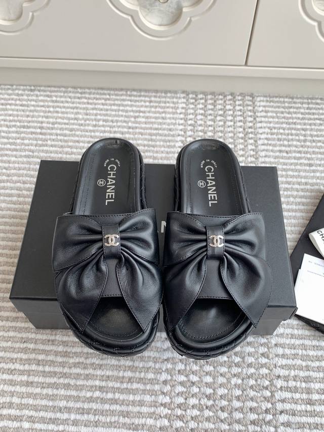 Purchasing-level Chane* Xiaoxiang 25 new Cc oversized bow thick-soled slippers a