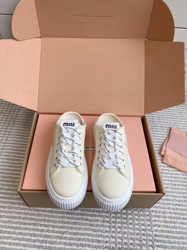 Original airplane box Purchasing-level Miumiu Miu Miu denim thick-soled biscuit