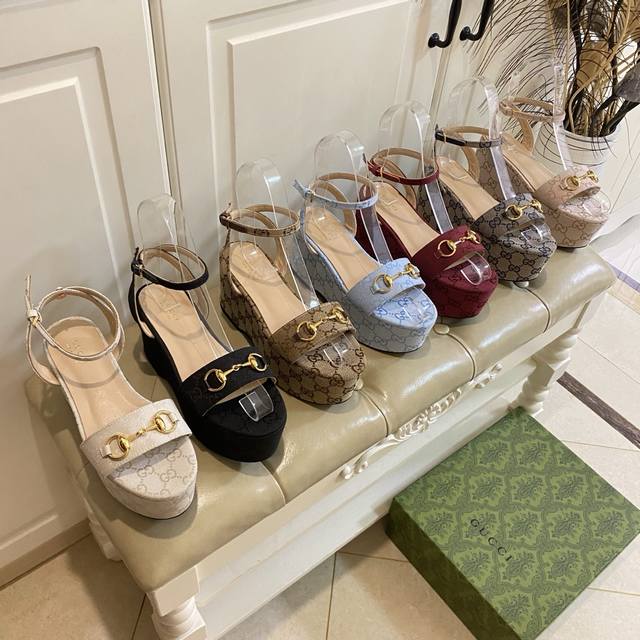 factory price P, Gucci new thick-soled sandals, double G jacquard fabric, sheeps