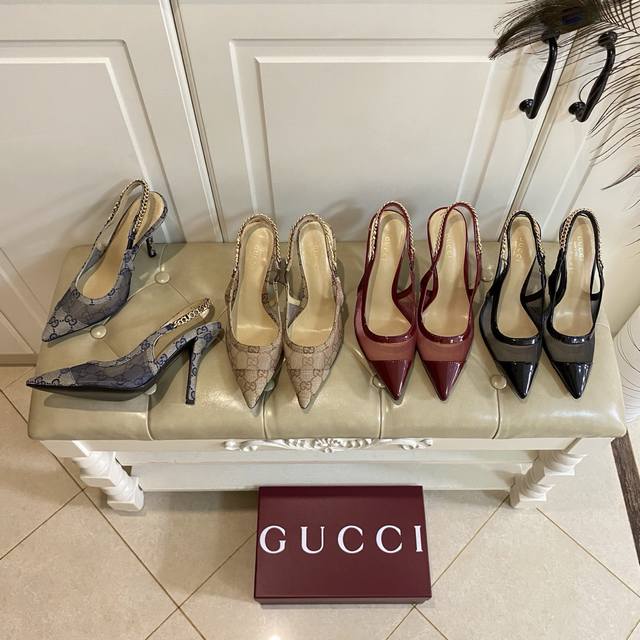 factory price P, Gucci high heels, jacquard cloth, patent leather and mesh, shee