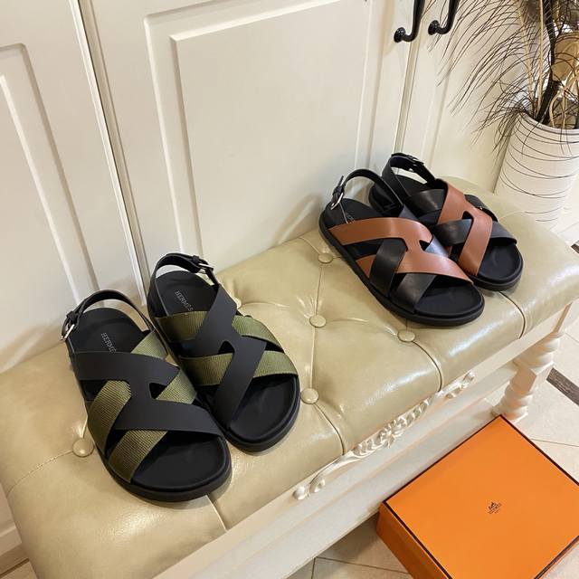 Factory price P, high version delivery, Hermes couple's slippers, cowhide cloth