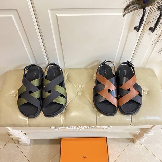 Factory price P, high version delivery, Hermes couple's sandals, cowhide cloth s