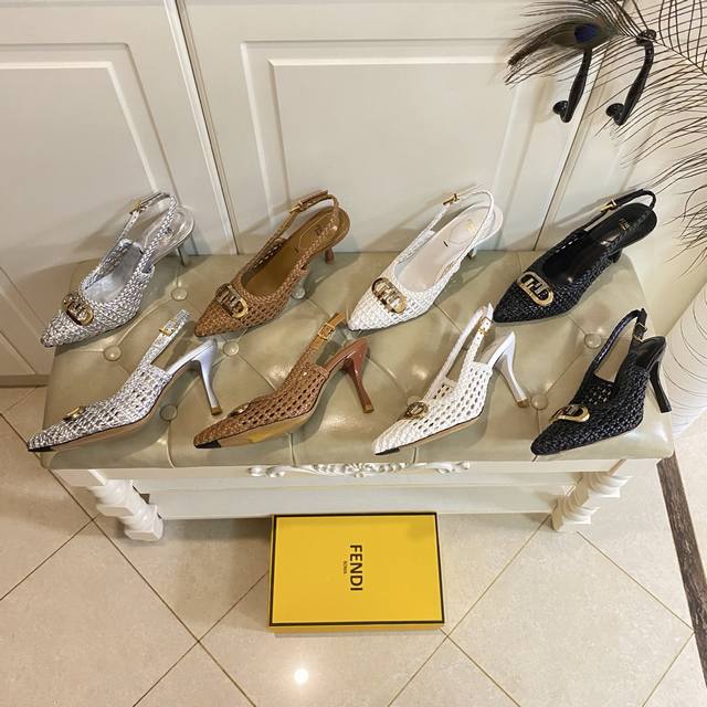 Factory price P, Fendi new woven hollow high-heeled sandals, heel height 8cm, wo