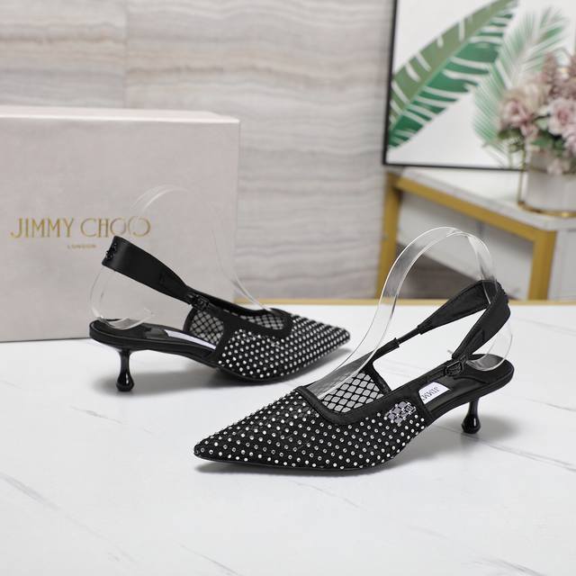The highest version Jimmy Choo's latest mesh slippers 2025Ss mesh rhinestone bac
