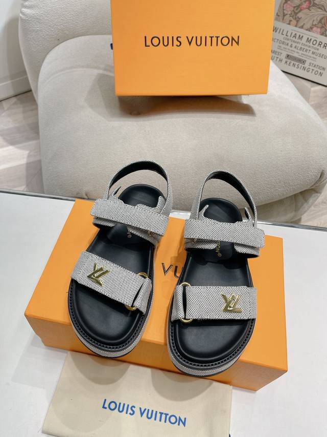 Thick sole Louis Vuitton Ladies' new sandals T flat sandals with exquisite raffi
