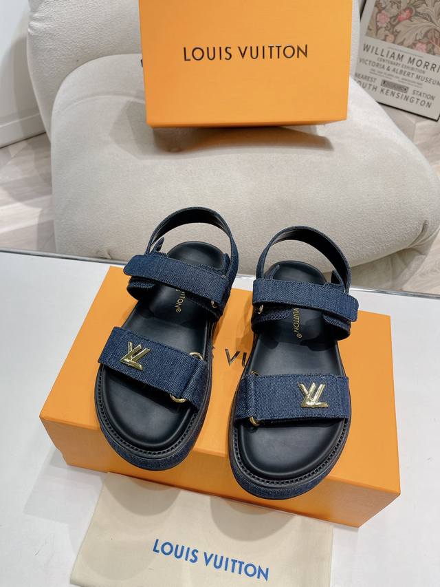 Thick sole Louis Vuitton women's new sandals T flat sandals with exquisite raffi