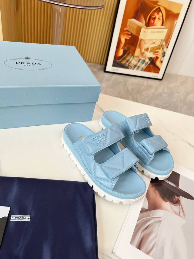 Prada Spring and Summer new sandal series classic thick-soled sandals fabric mix