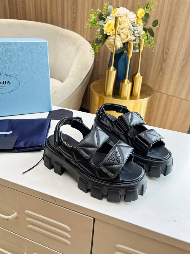 Prada Spring and Summer catwalk new sandal series Classic thick-soled sandals Fa