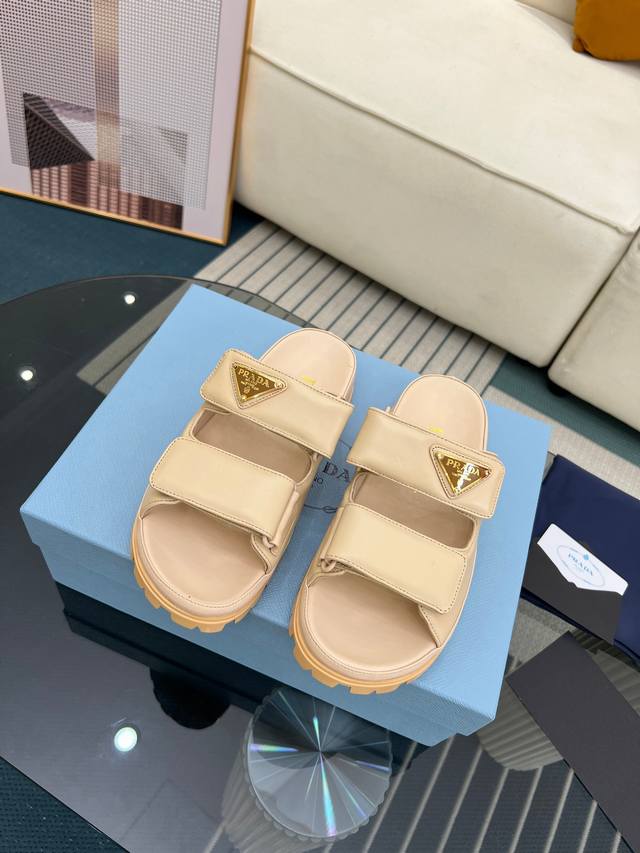 Prada Spring and Summer new sandal series classic thick-soled sandals fabric mix