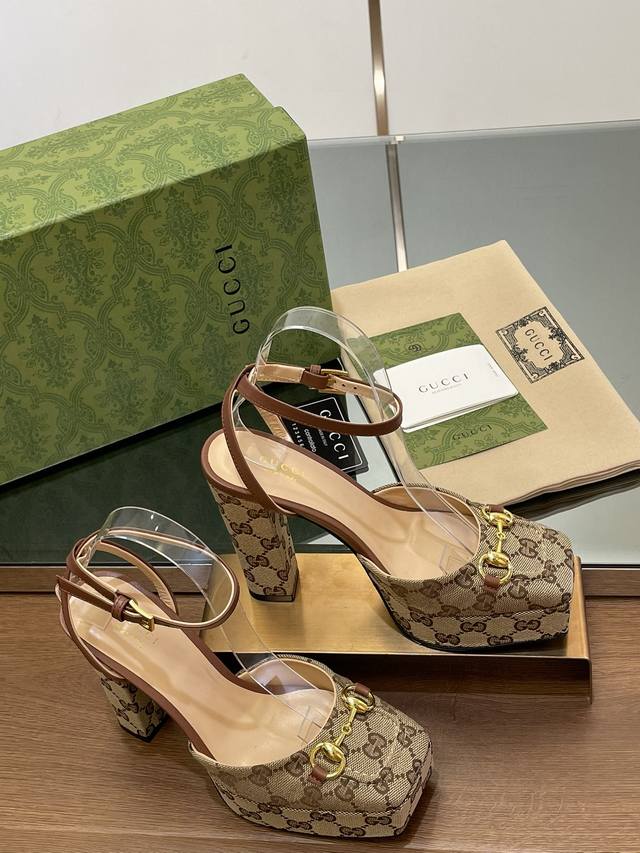 GUCCI high-end boutique SS early spring high-heeled waterproof platform sandals,