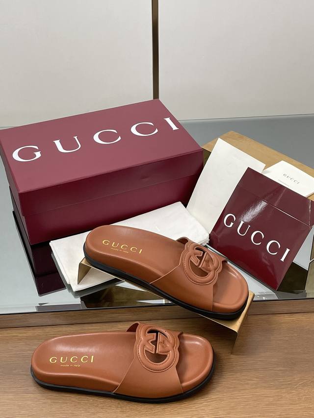 2025 Gucci summer new women's interlocking double G slippers thick-soled large d