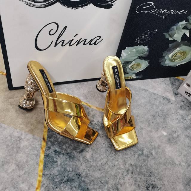 New Arrival - Dg Top High Version 2025 New Dg Rhinestone Pearl Heel Slippers Bin