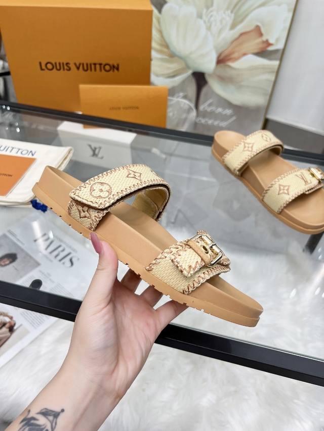 Lv Louis Vuitton new spring and summer slippers with adjustable buckle design, f