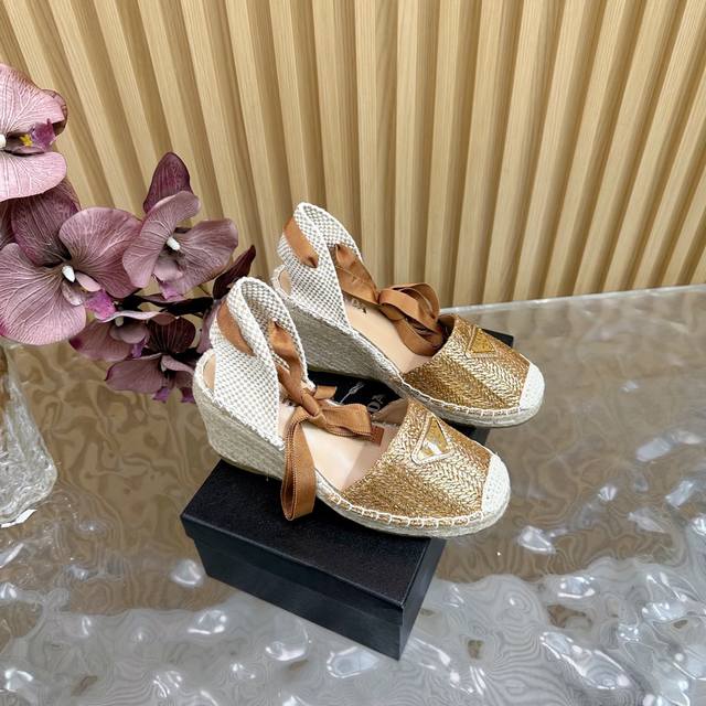 Prada Prada 2025 early spring new fish mouth straw fisherman shoes single shoes