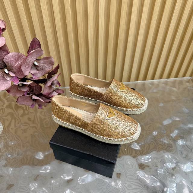 Prada Prada 2025 early spring new fish mouth straw fisherman shoes single shoes