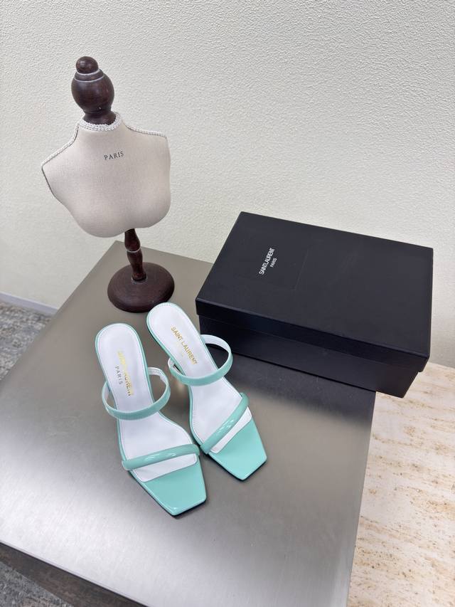 Simple striped sandals Ysl high-heeled slippers for export classic Yvette Saint