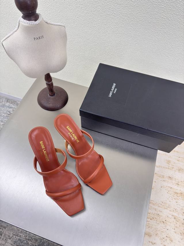 Simple striped sandals Ysl high-heeled slippers export classic Yvette Saint Laur
