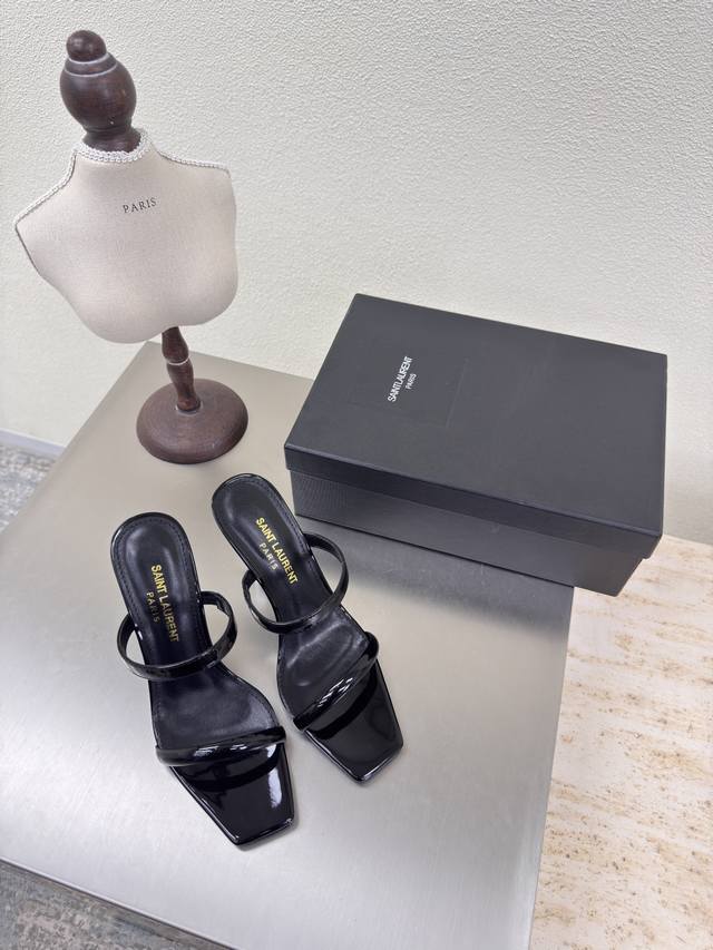 Simple striped sandals Ysl high-heeled slippers export classic Yvette Saint Laur