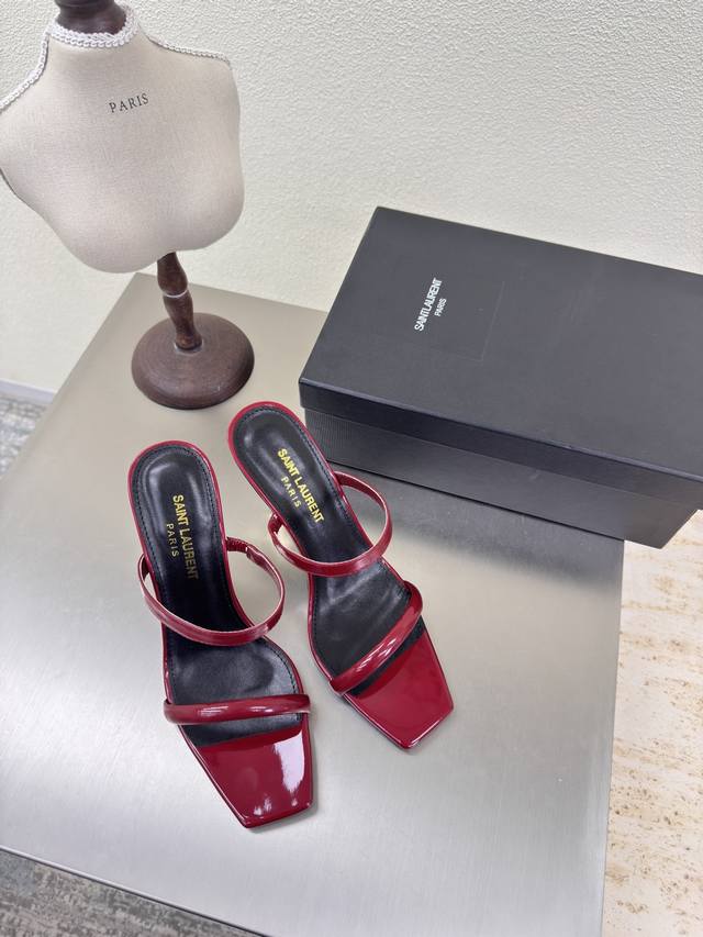 Simple striped sandals Ysl high-heeled slippers for export classic Yvette Saint