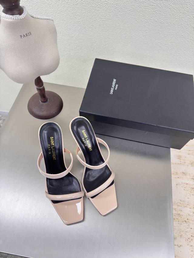 Simple striped sandals Ysl high-heeled slippers export classic Yvette Saint Laur
