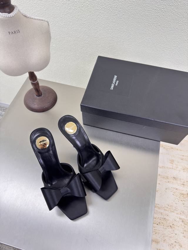 Bowknot Ysl high-heeled cross-strap slippers, classic for export Yvette Saint La