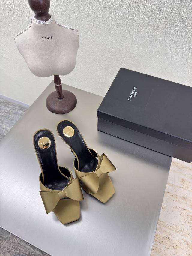 Bowknot Ysl high-heeled cross-strap slippers, classic for export Yvette Saint La