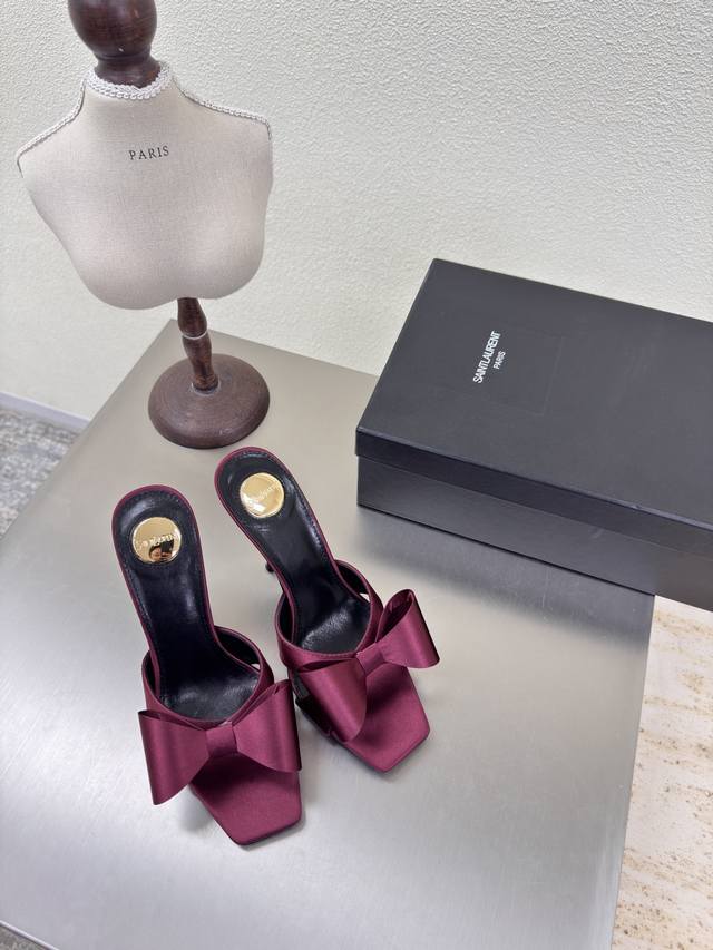Bowknot Ysl high-heeled cross-strap slippers, classic for export Yvette Saint La
