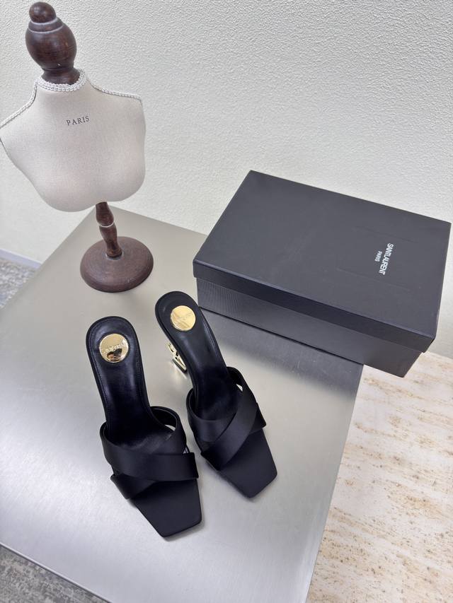 Ysl high-heeled cross-strap slippers, classic for export Yvette Saint Laurent Lo