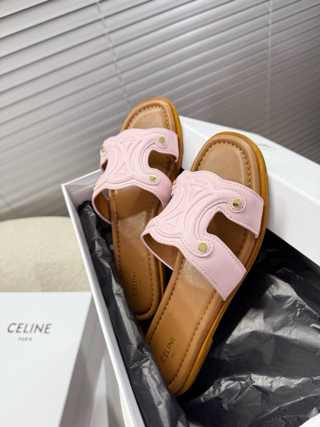 Celine | Spring and Summer Arc de Triomphe Retro Leather Slippers Simple, classi