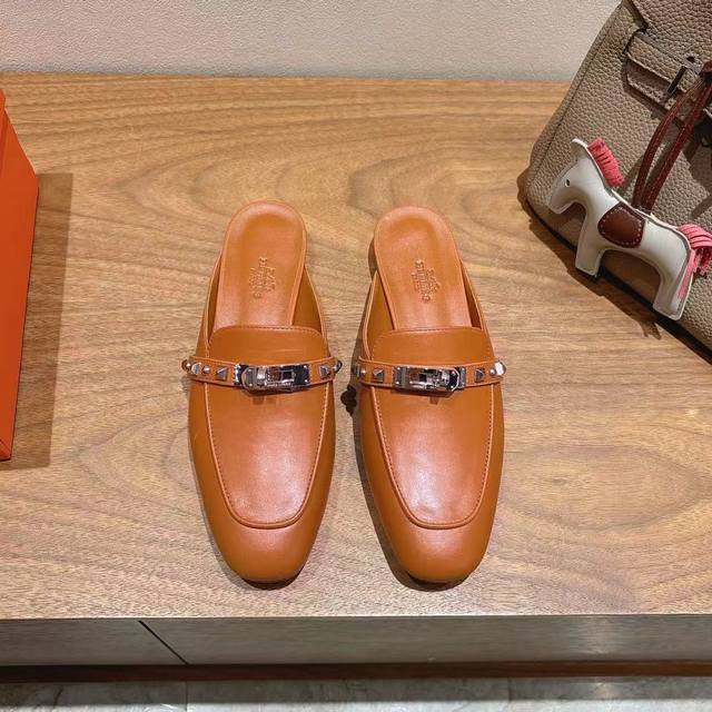 Hermes... Hermes flat half slippers 2025 new products + hot-selling series! leat