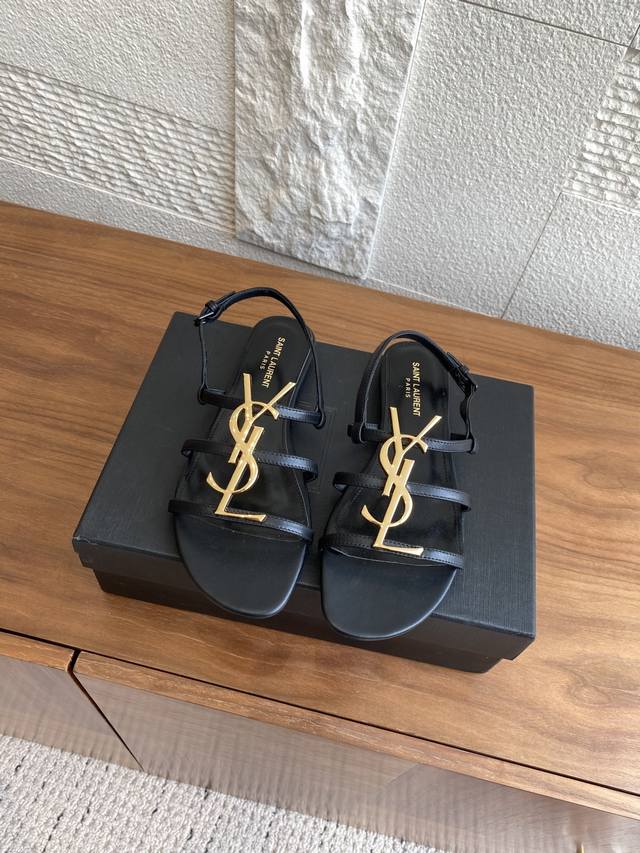 Top version: Saint Laurent 25Ss Summer new Ysl letter buckle sandals Ysl flat sa