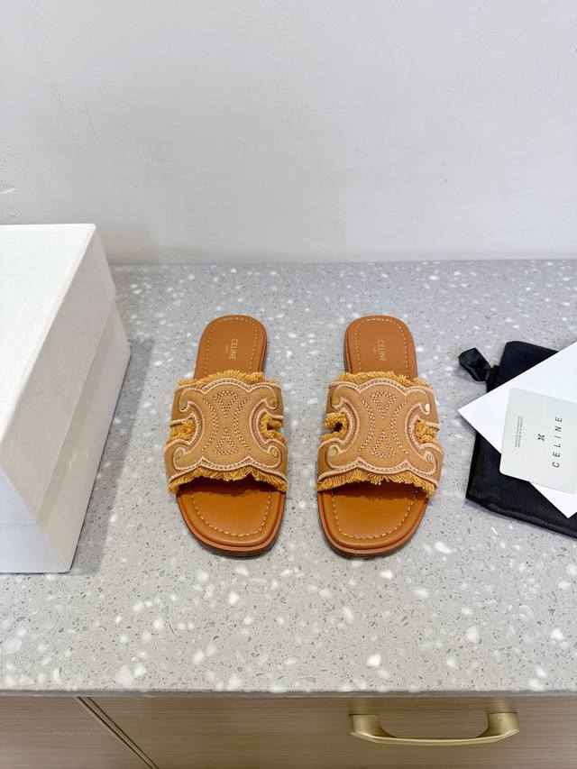 Celine 25Ss spring and summer new retro flat slippers Arc de Triomphe British st