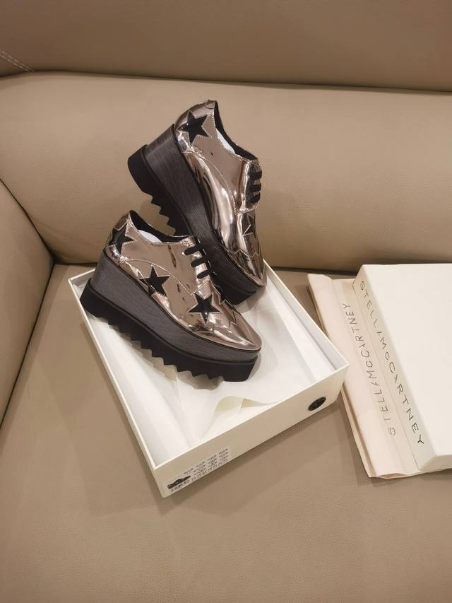 high version real shot Stella Mccartney thick-soled casual shoes with patent lea