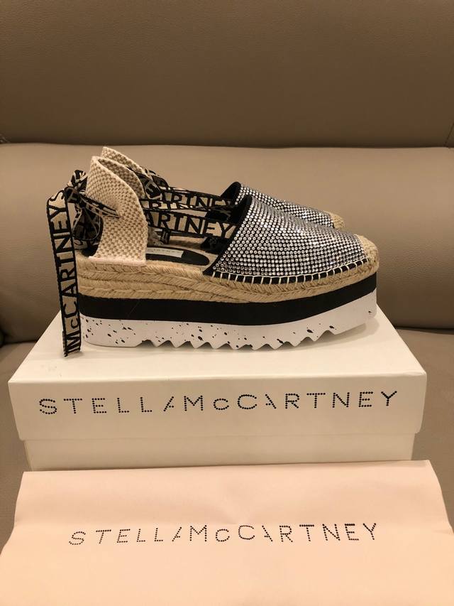 Stella Mccartney thick-soled casual shoes with hemp rope sole, denim with rhines