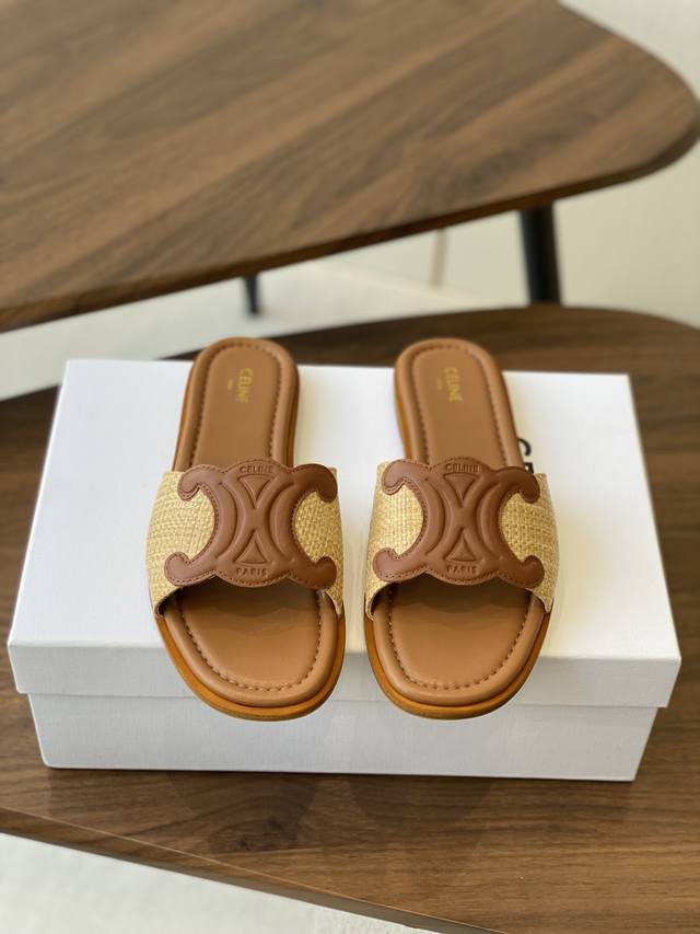 Celine 25Ss Spring and Summer New Slippers Arc de Triomphe British Style Flat-so