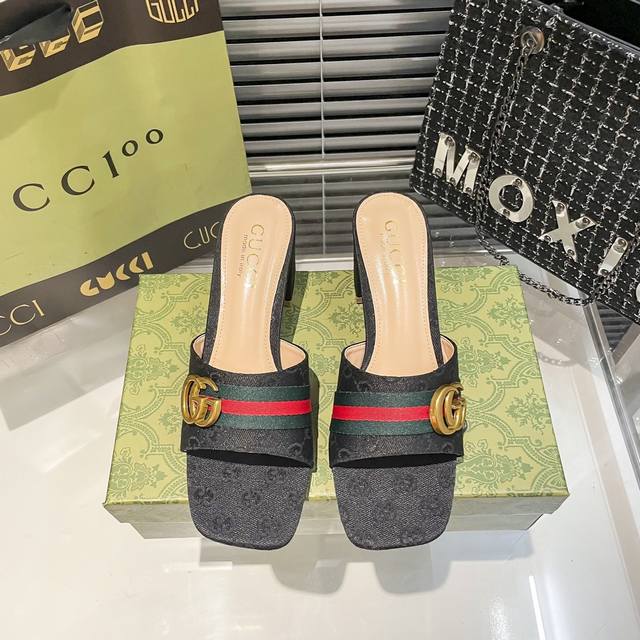 Factory: Gucci thick-heeled slippers with three colors to choose from, multiple