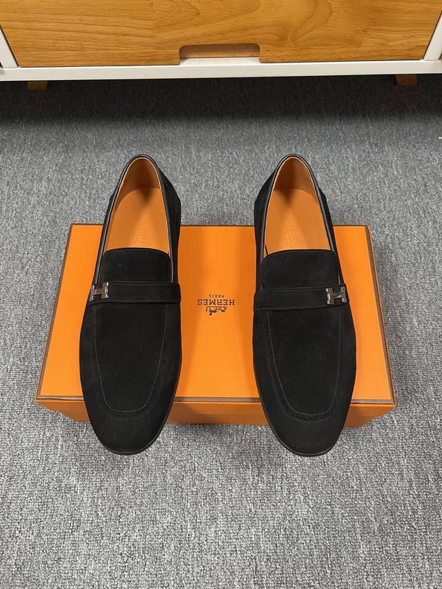 Hermes Hermes men's shoes, imported open-edge cowhide upper, natural dyed cowhi