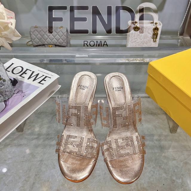 Fendi Frist round-toed rhinestone film high-heeled shoes, high-heeled version, r